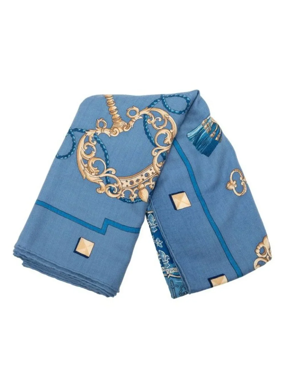 ★SOLD★ Hermes Carre Geant 140 les Cles the Keys Rare Key Scarf Light Blue - Picture 2 of 7